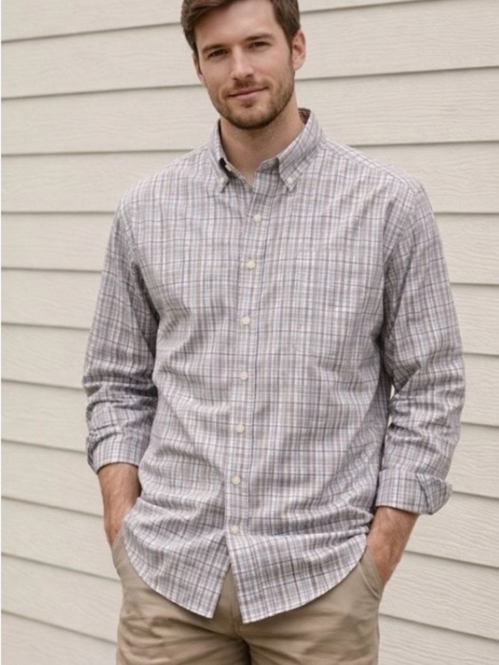Jos. A. Bank Men's Gray Plaid Button-Down Shirt